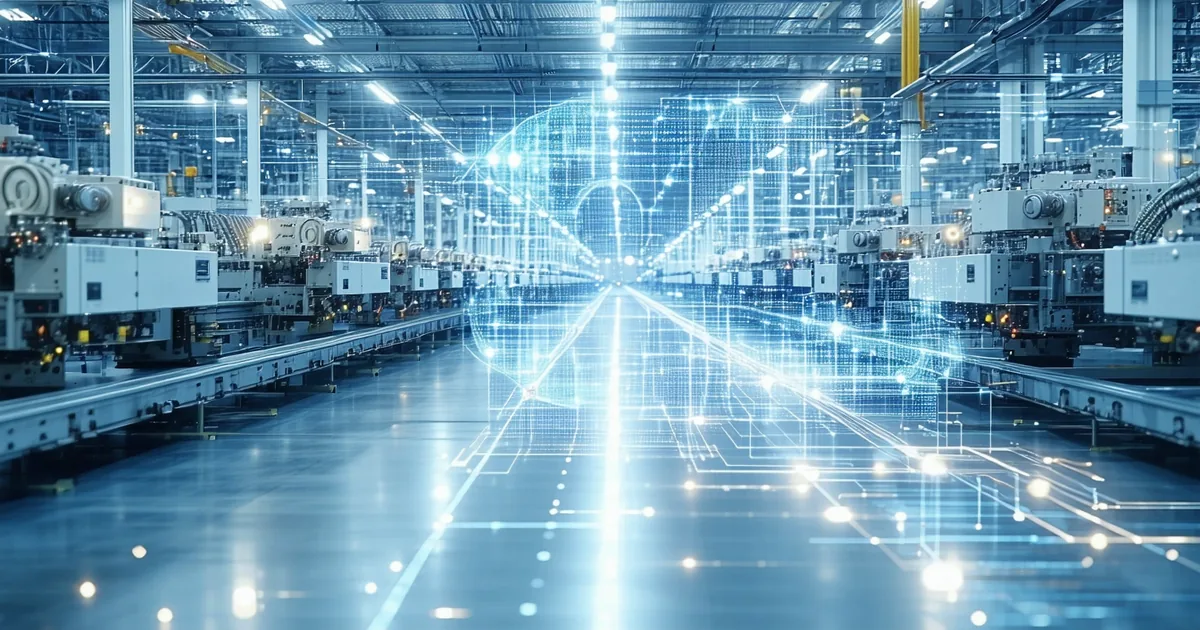 Camera-based OEE monitoring concept showing equipment utilization visualization overlaid on production line